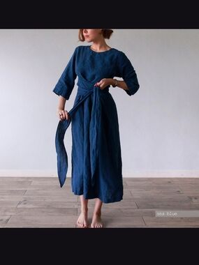 LenokLINEN Linen Dress In Truffle, NEW Size M. Similar To Not Perfect Linen